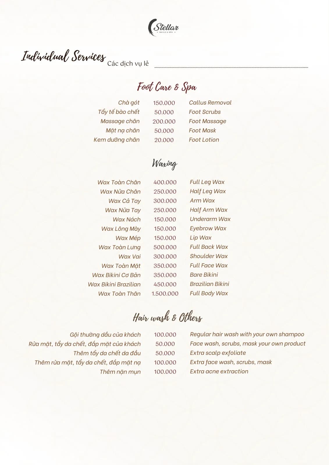 Stellar Spa services